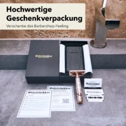 Rasierhobel 'Hamburg' Rosé - Gold -Herren Mode Waesche 7Geschenkverpackung schwarzesEtui