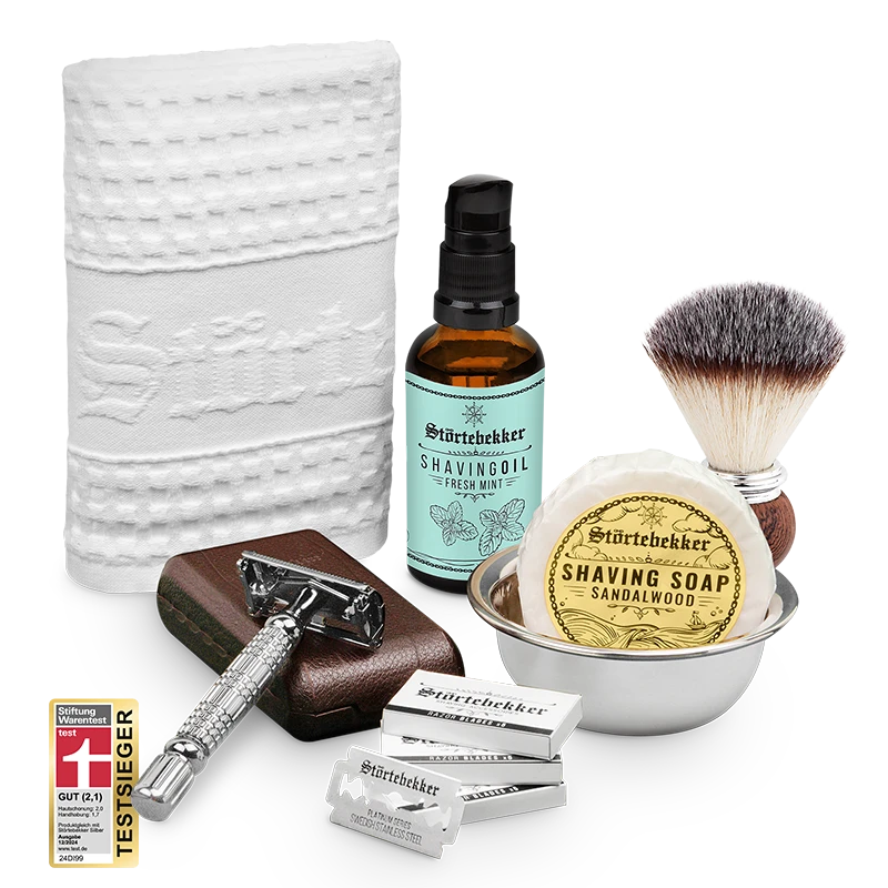 Rasurpflege Set Premium - Rasierhobel 'Hamburg'Silber 1 Rasurpflege Set Premium - Rasierhobel 'Hamburg'Silber