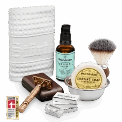 Rasurpflege Set Premium - Rasierhobel 'Hamburg' Rosé - Gold